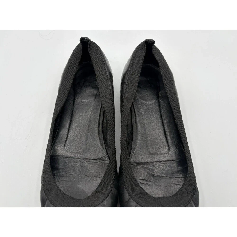 Chanel Black Ballet Flats Patent Leather Cap Toe CC Logo Ruffle Accent EU 35.5 - Picture 7 of 13